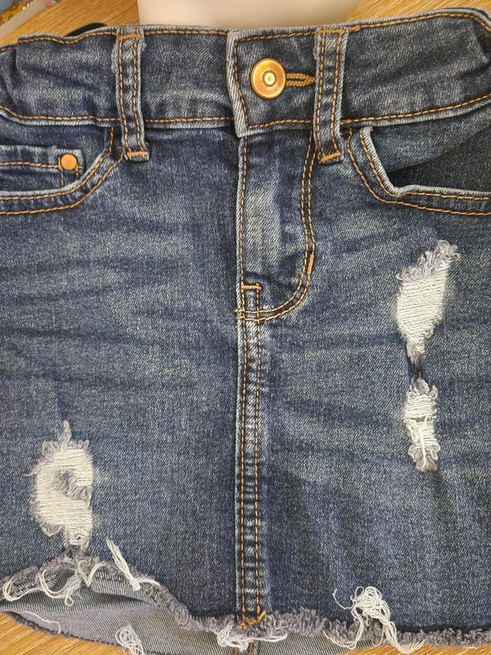 Distressed Dark Blue Denim Mini Skirt